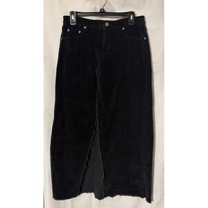 Y2K Lazer Jeans Black Corduroy Maxi Skirt Frayed Hem Size 9 Retro Vibe 2000's